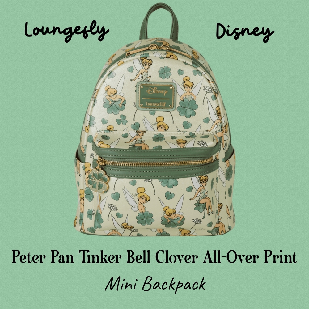 LOUNGEFLY Peter Pan Tinker Bell Clover All-Over Print Mini Backpack